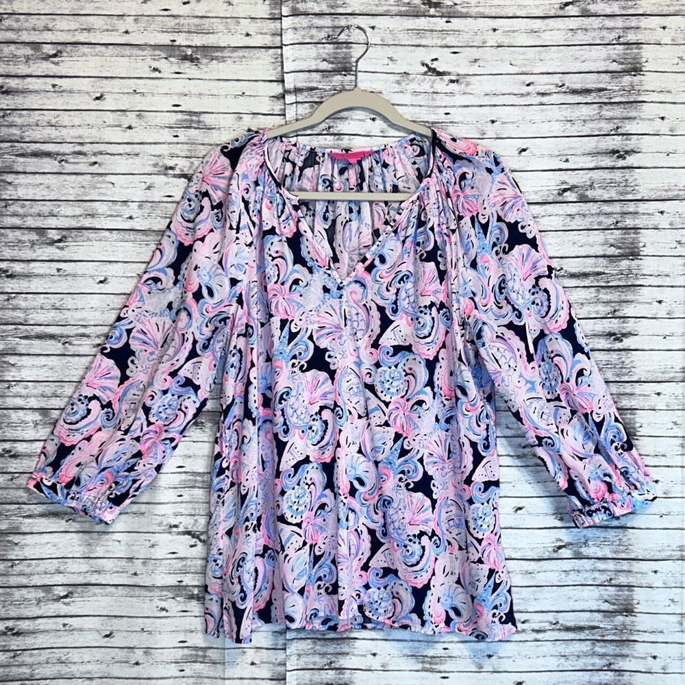 Lilly Pulitzer 3/4 Sleeve Willa Top It’s for Shore